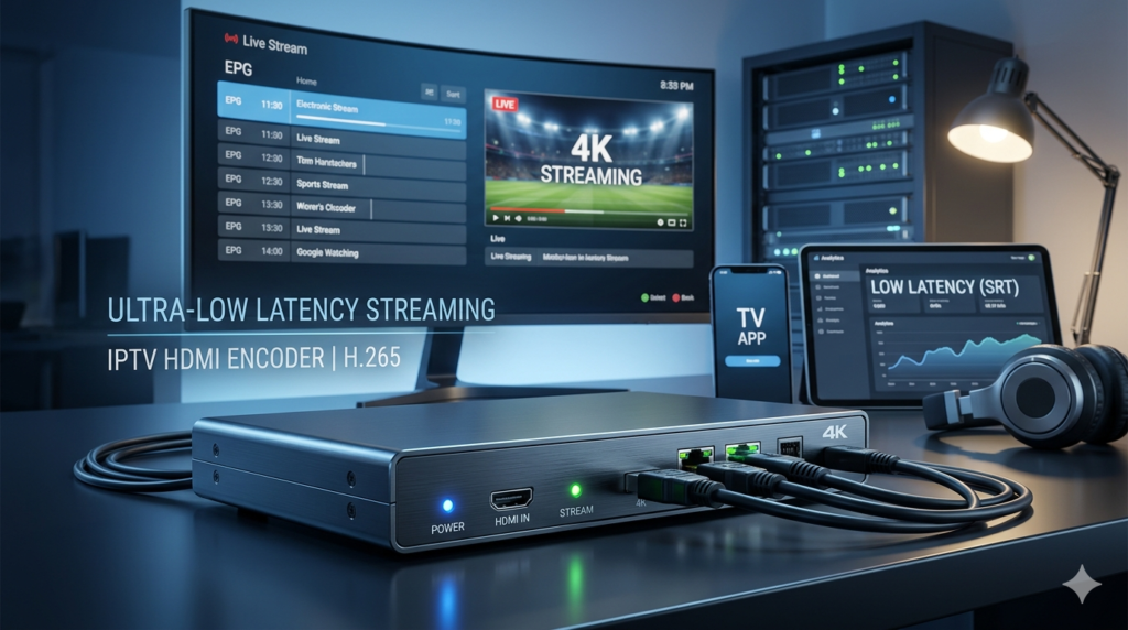 professional IPTV encoder unit and multiple connected devices