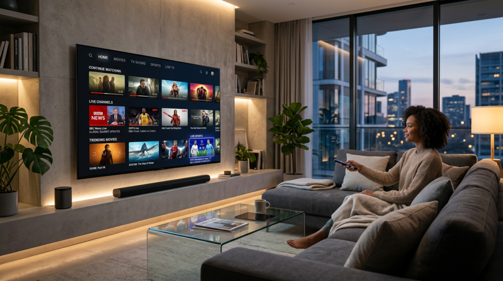 Modern IPTV subscription streaming on smart TV in 2026