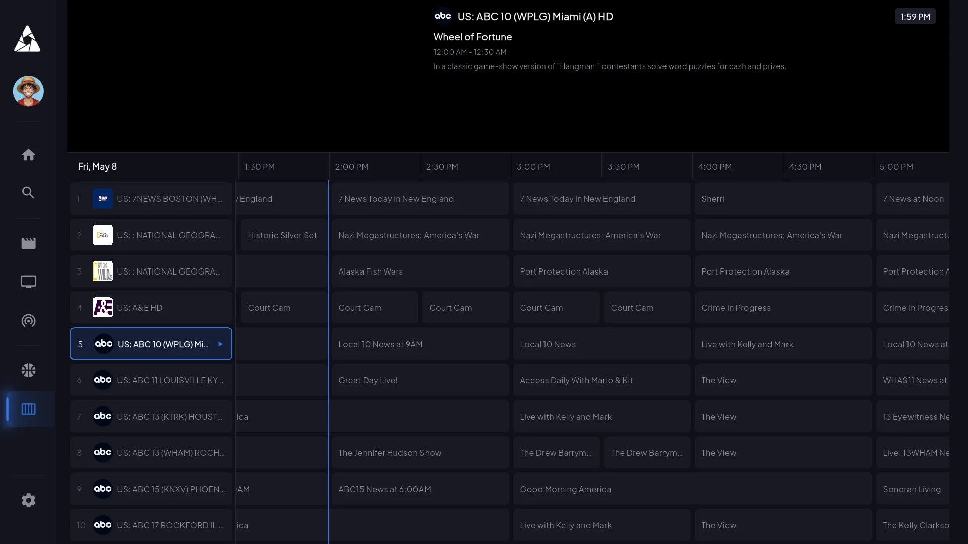 Apollo Group TV electronic program guide with 7-day grid